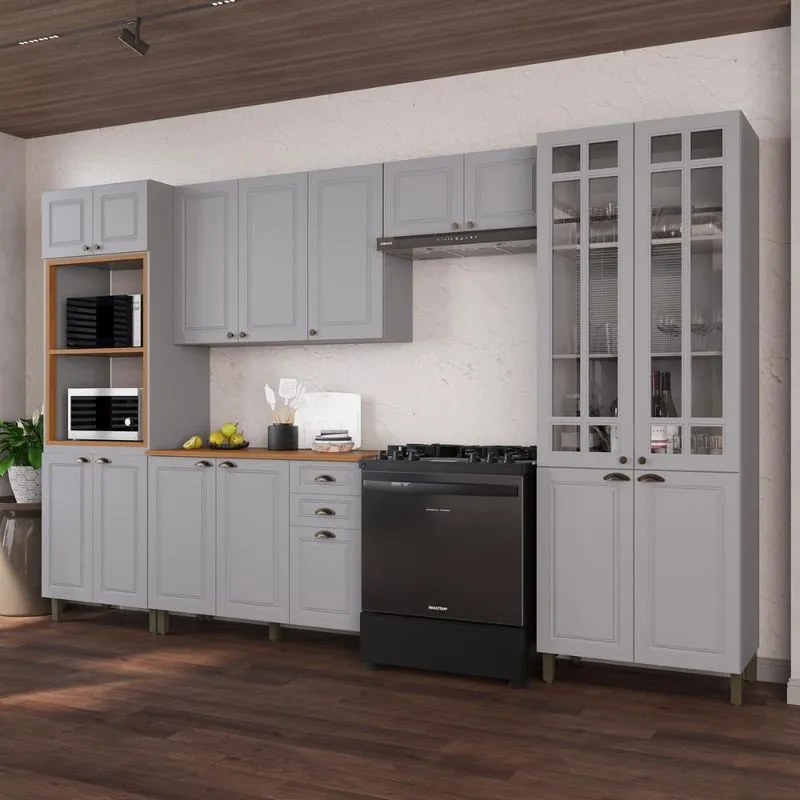 Armário Cozinha Modulada Completa Americana 100% MDF 350cm Provence Multimóveis CRINK-CPL011