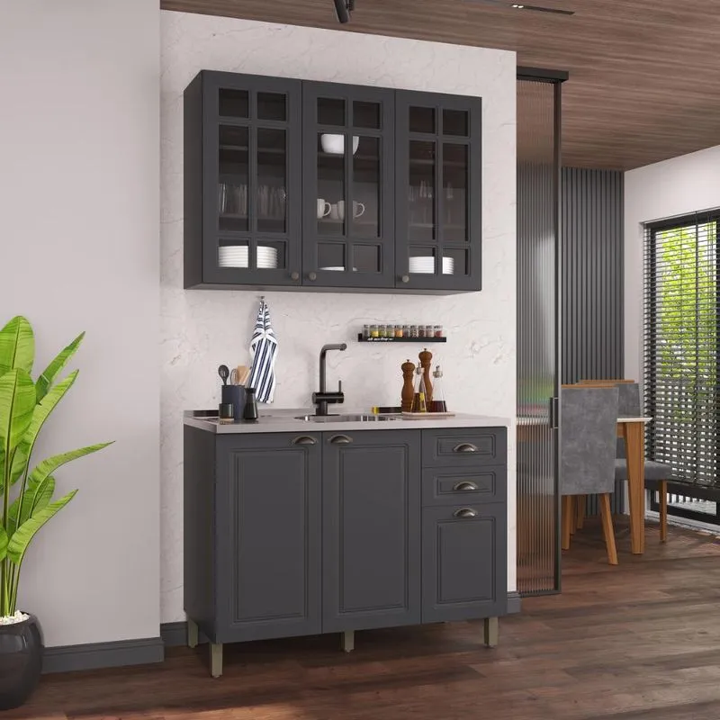 Armário Cozinha Modulada Compacta Americana 100% MDF 120cm Provence Multimóveis CRINK-CPT001