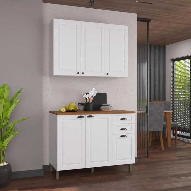 Armário Cozinha Modulada Compacta Americana 100% MDF 120cm Provence Multimóveis CRINK-CPT002