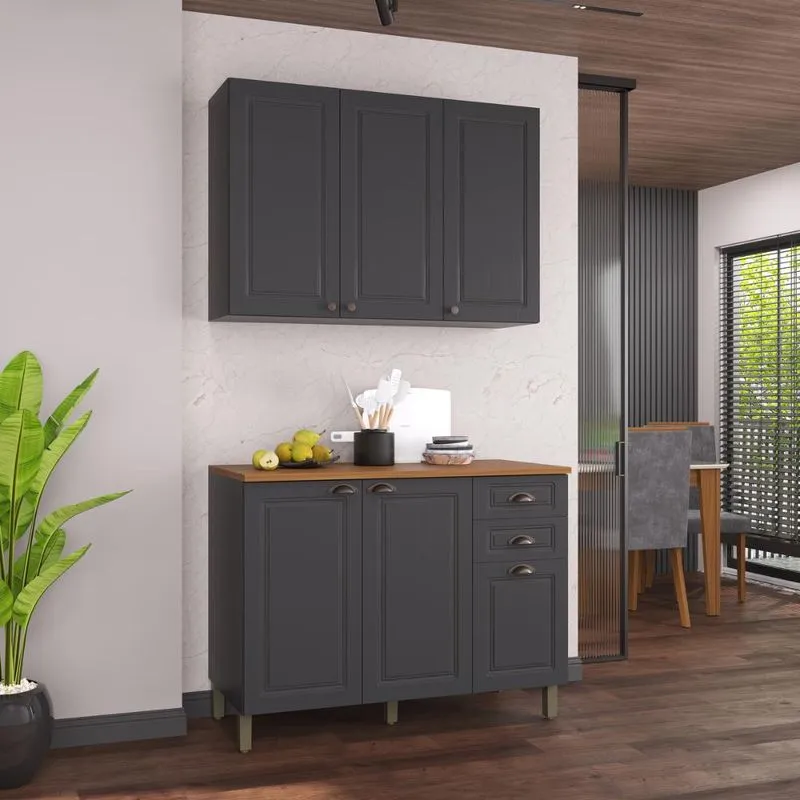 Armário Cozinha Modulada Compacta Americana 100% MDF 120cm Provence Multimóveis CRINK-CPT002