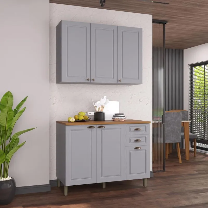 Armário Cozinha Modulada Compacta Americana 100% MDF 120cm Provence Multimóveis CRINK-CPT002