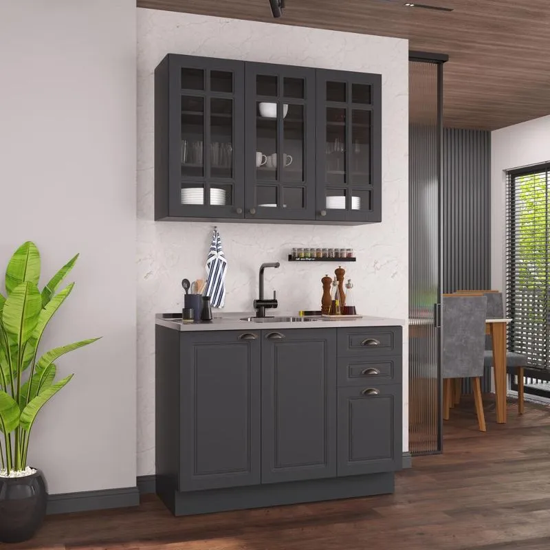 Cozinha Modulada Compacta Americana 100% MDF 120cm com Rodapé Provence Multimóveis CRINK-CPT004