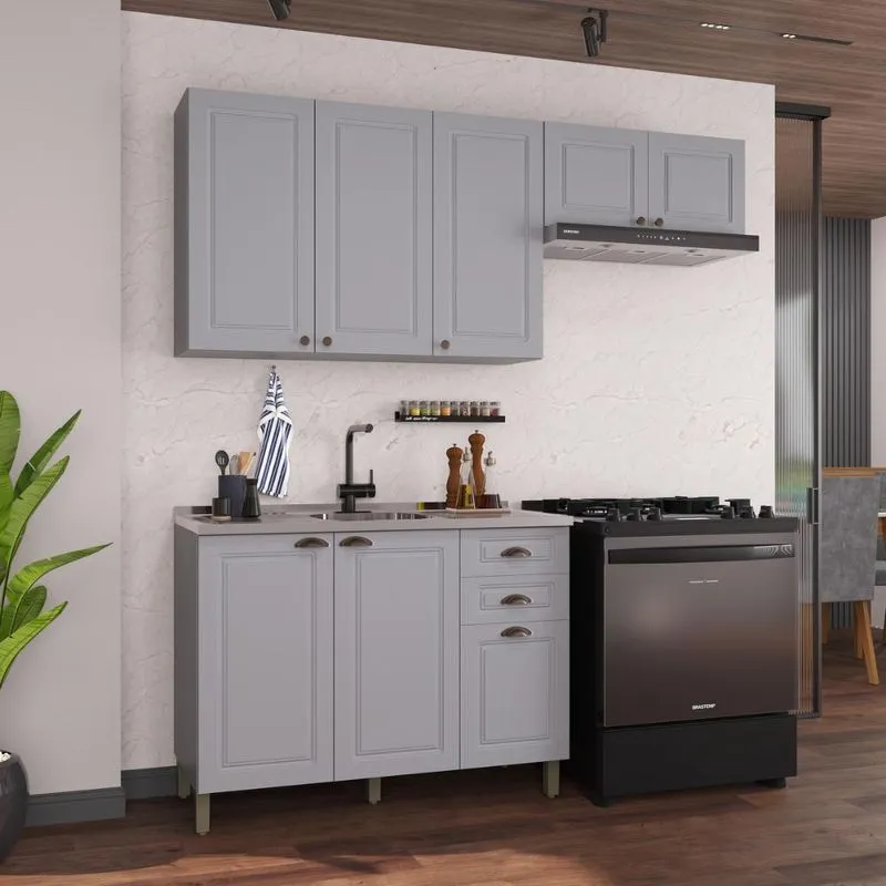 Armário Cozinha Modulada Compacta Americana 100% MDF 200cm Provence Multimóveis CRINK-CPT008