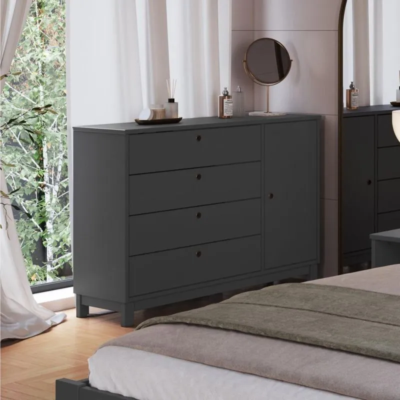 Cômoda de Madeira Maciça com 1 Porta e 4 Gavetas 110cm Multimóveis CR35279