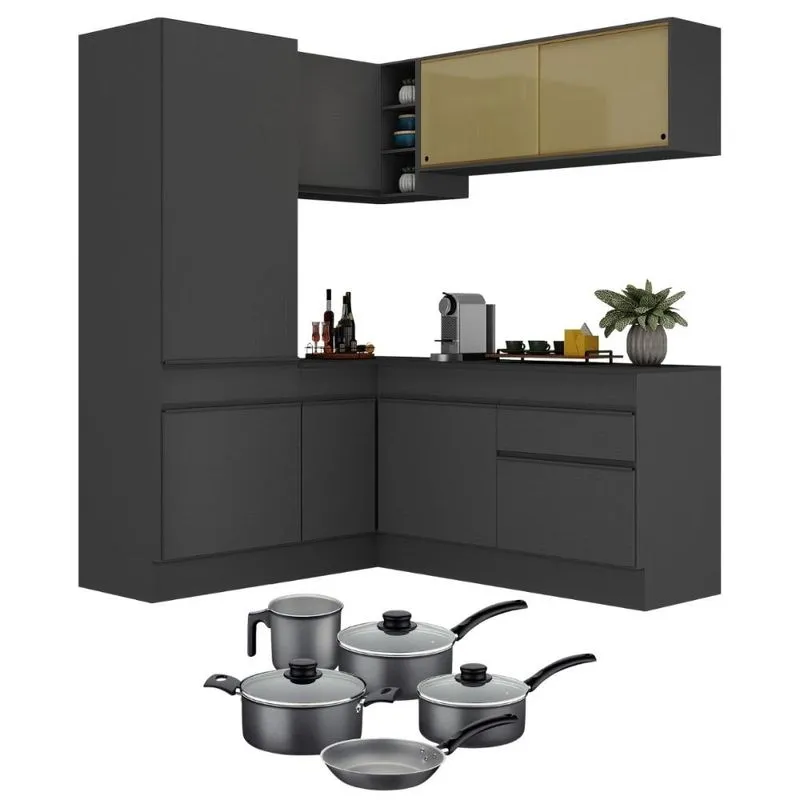 Cozinha Compacta Jogo de Panela Brinde FL2088P Multimóveis Preto