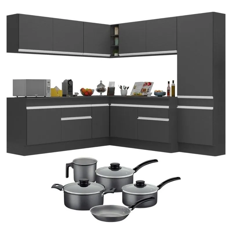 Cozinha Compacta Jogo de Panela Brinde FL2102P Multimóveis Preto-branco