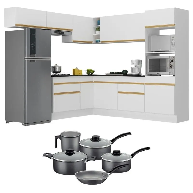 Armário de Cozinha Canto + Panela Brinde FL2105 Multimóveis Branco