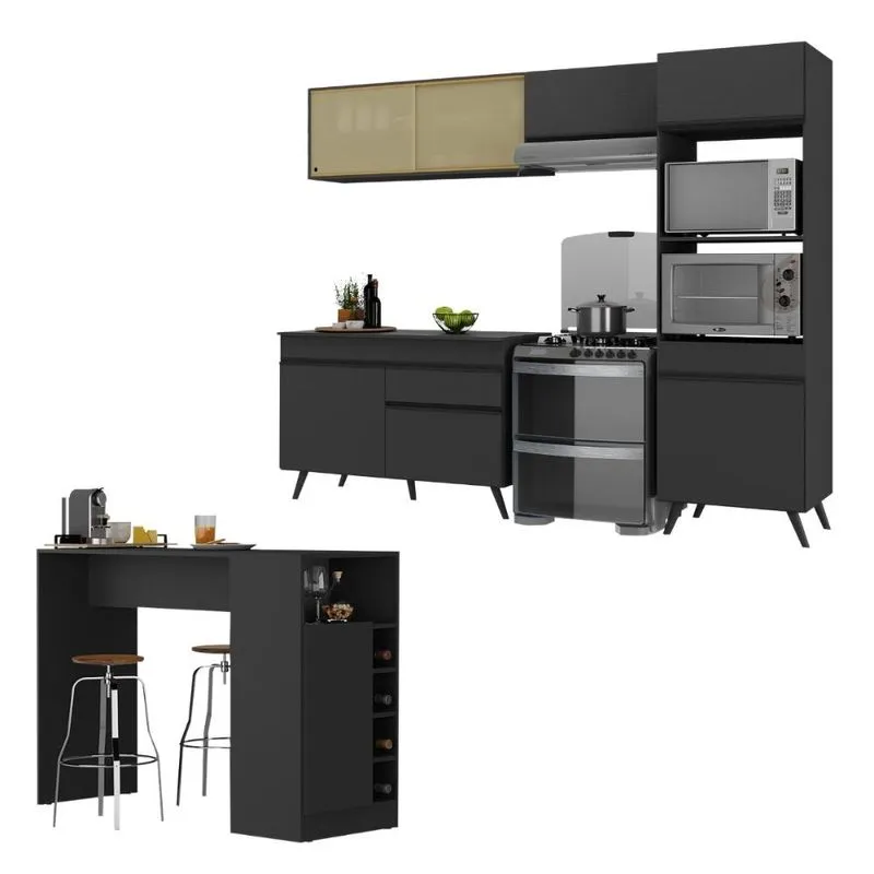 Armário de Cozinha Compacta e Bancada FL2209 Multimóveis Preto
