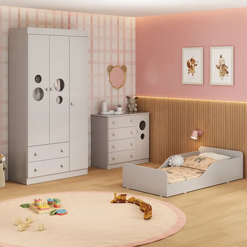 Quarto Infantil Completo com Minicama Montessoriana Pirulito Multimóveis MP4889 Off White
