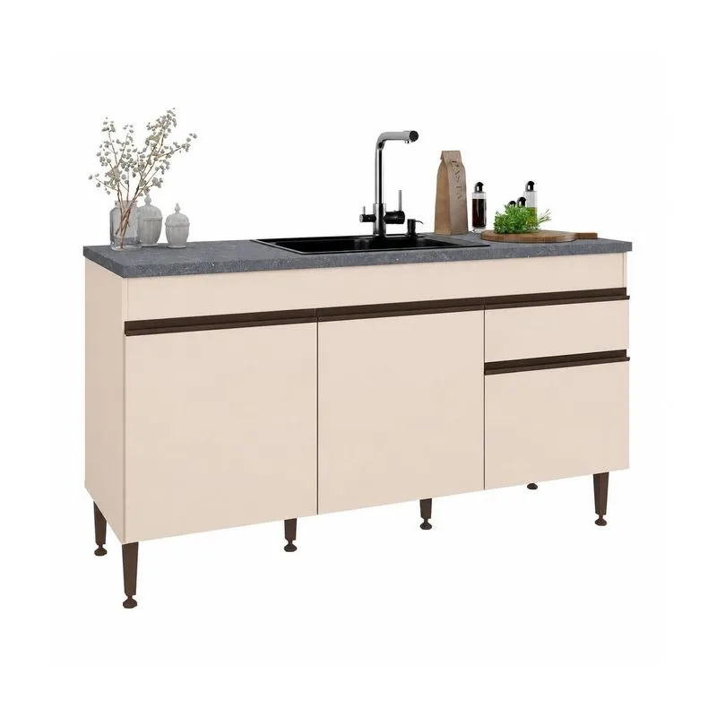 Balcão De Cozinha Gabinete Pia 150cm 3 Portas 1 Gaveta Milano Multimóveis Mp2387 - Vanilla
