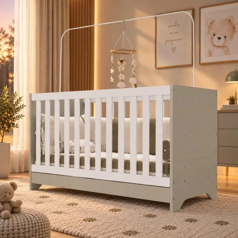 Berço 3 em 1 para Colchão 60x130cm Multimóveis FG0527 Off White/Branco