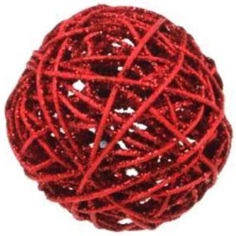 Bola De Natal Vermelha Rattan 1 Unidade 6cm Cromus