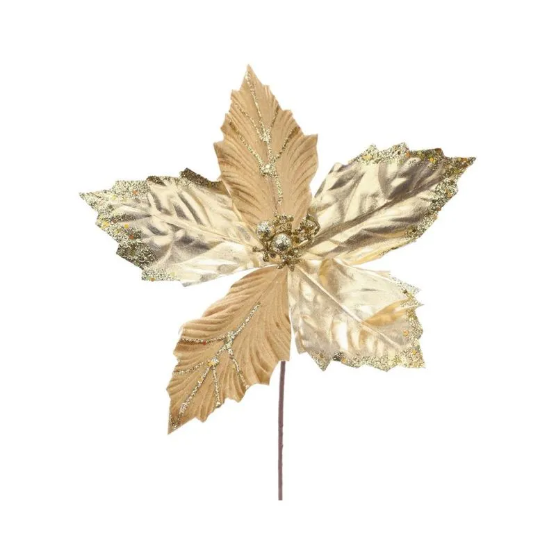 Poinsetia Com Glitter Ouro 30cm