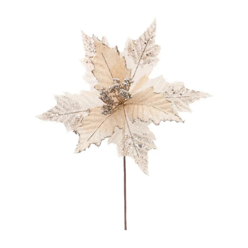 Poinsetia Com Glitter Natural 30cm