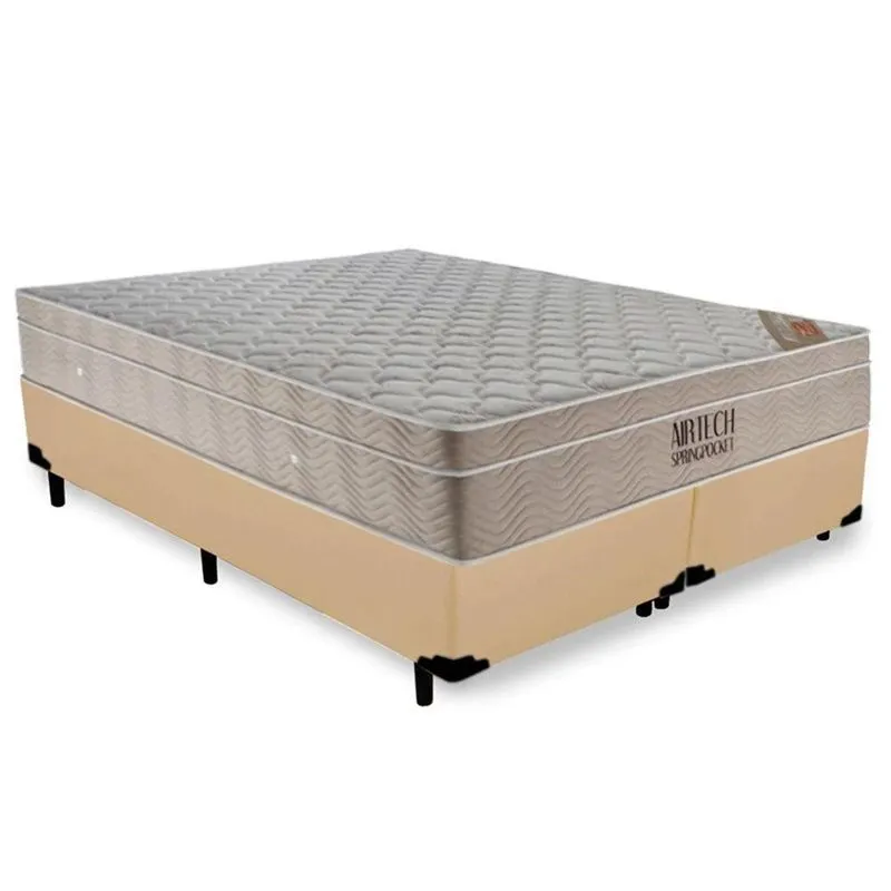 Cama Box King Bipartido Airtech Molas Ensacadas Bege Ortobom
