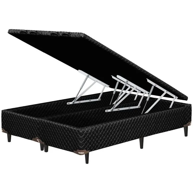 Base Cama Box Queen com Baú Bipartido Umaflex Facility Madeira de Eucalipto Preto