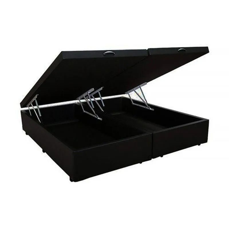 Base Box Baú Casal Bipartido Suede Preto