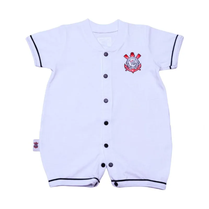 Macacão Bebê Corinthians Unissex Curto Oficial G / Branco
