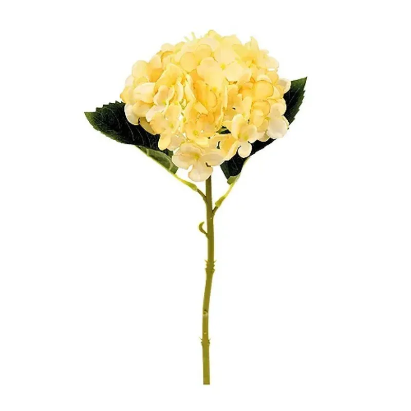 Flores Decorativas Permanentes - Hortênsia Com Folhas 37cm Amarelo-verde - 6 Hastes