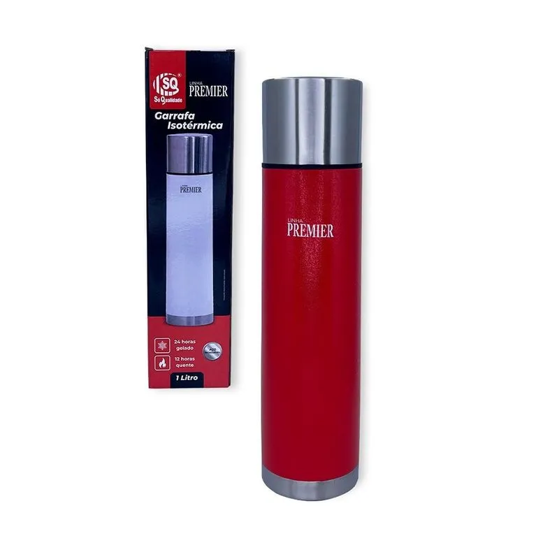 Garrafa Térmica Inox Quente Frio 1 litro Vermelha