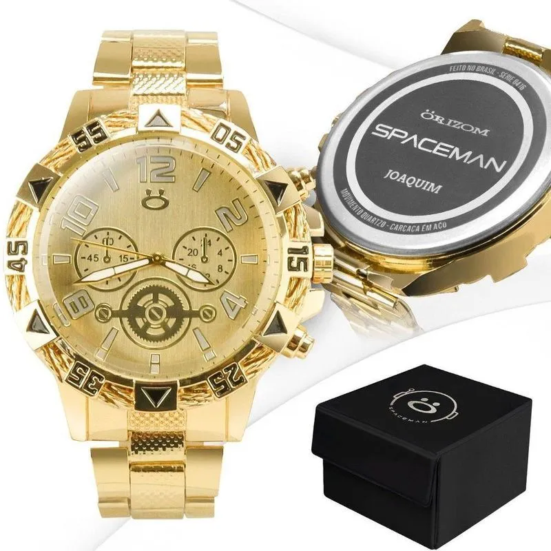 Relogio Banhado Ouro Personalizado Aço Inox Masculino + Caixa Casual Analogico Original Social