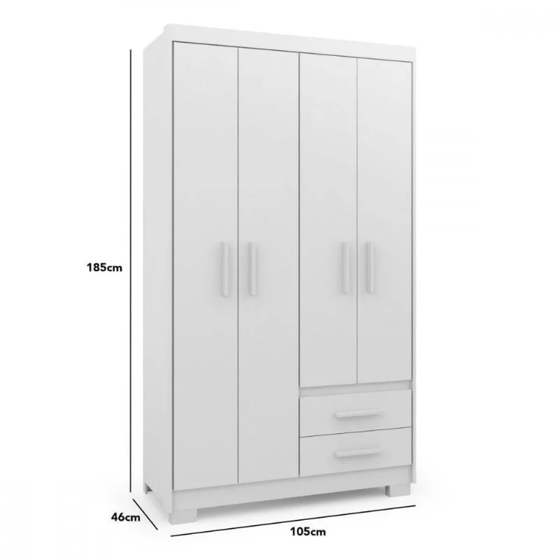 Guarda Roupa Casal Primacy 4 Portas de Bater 2 Gavetas Branco MDP Batrol Móveis