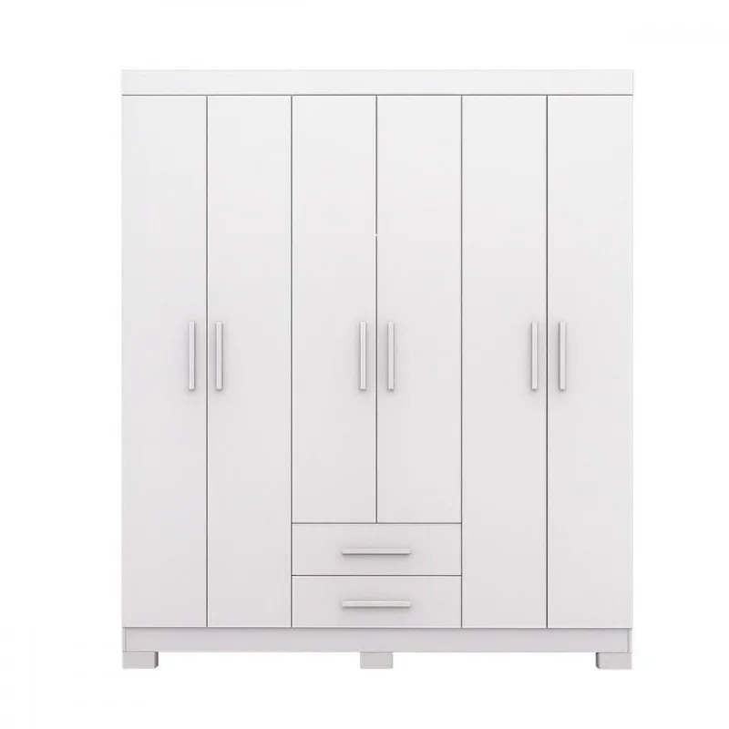 Guarda Roupa Casal Premier 6 Portas de Bater 2 Gavetas MDP Branco Brilhante Batrol Móveis