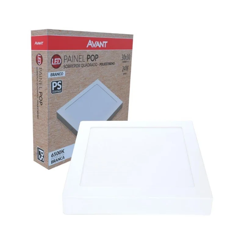 Painel Plafon LED Avant Pop Quadrado Sobrepor 24W 3000K 1680 Lúmens 26cm - Placa Branca