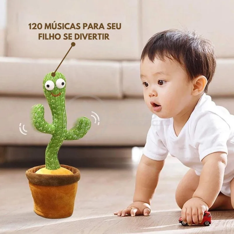 Brinquedo Infantil Cacto Dançante Pelúcia 120 Músicas Usb
