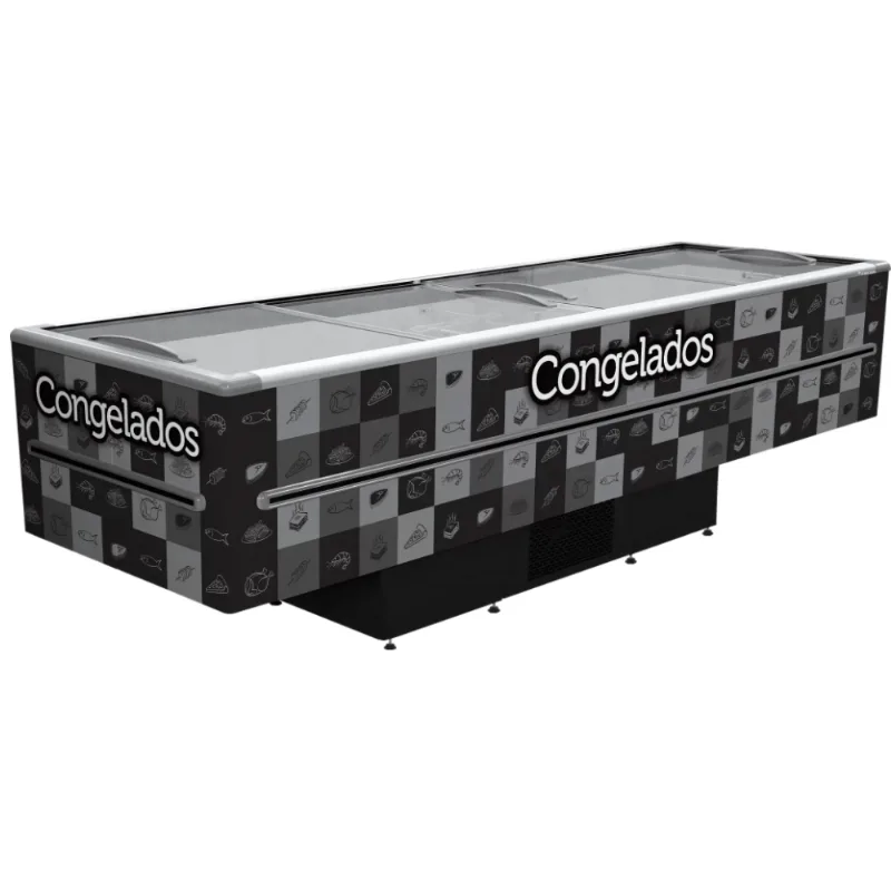Ilha para Congelados/Resfriados 3,03m 1163L Vidro Reto LED ICED 1163V Preta Fricon 220V