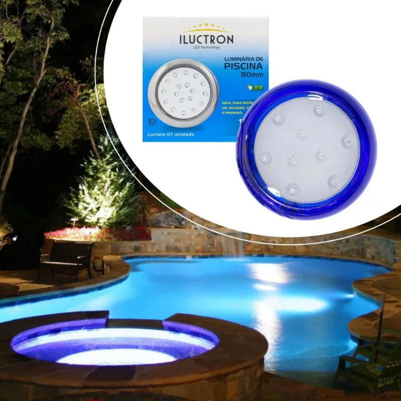 Luminária Piscina Azul Led Ø80mm 9w Luz Azul St1847