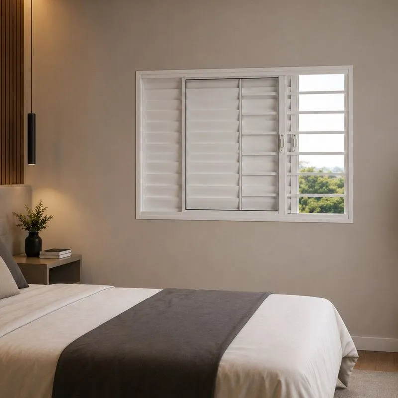 Veneziana 3 Folhas Com Grade Horizontal Alumínio Com Vidro 150x100x7cm Branco