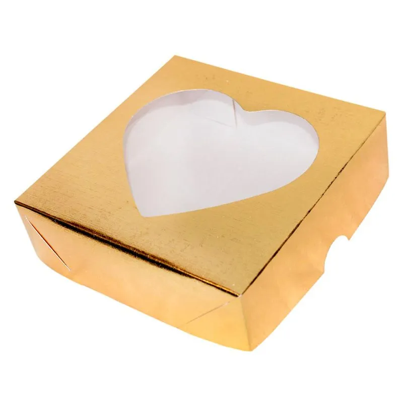 Caixa Coração Com Visor Ouro Texturizado 14X14X4CM 10 Unidades ASSK
