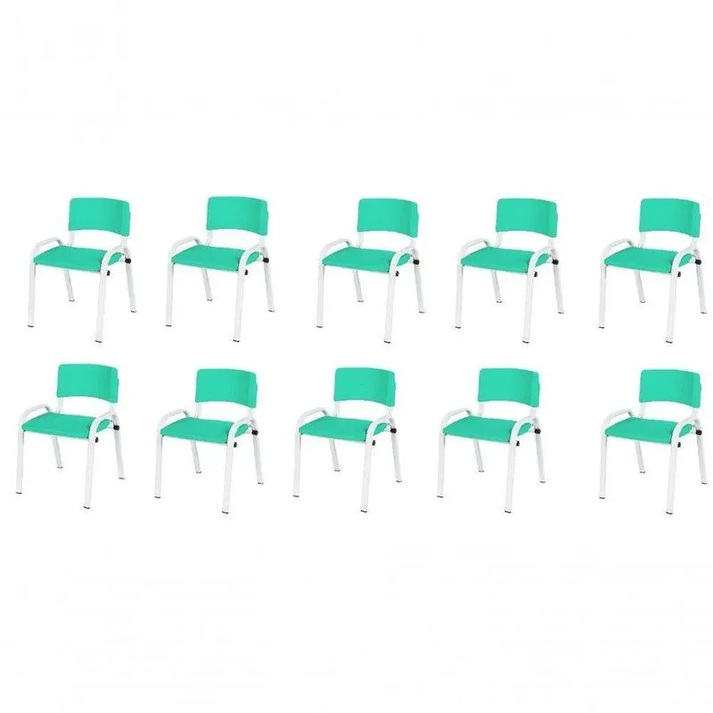Kit 10 Cadeira Iso Infantil Creche, Escola Base Branco Verde água