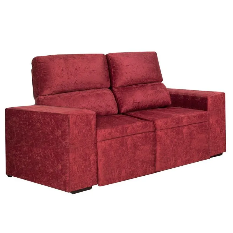 Sofá 2 Lugares Assento Retrátil Encosto Reclinável Suede Amassado Somopar Florença - Vermelho