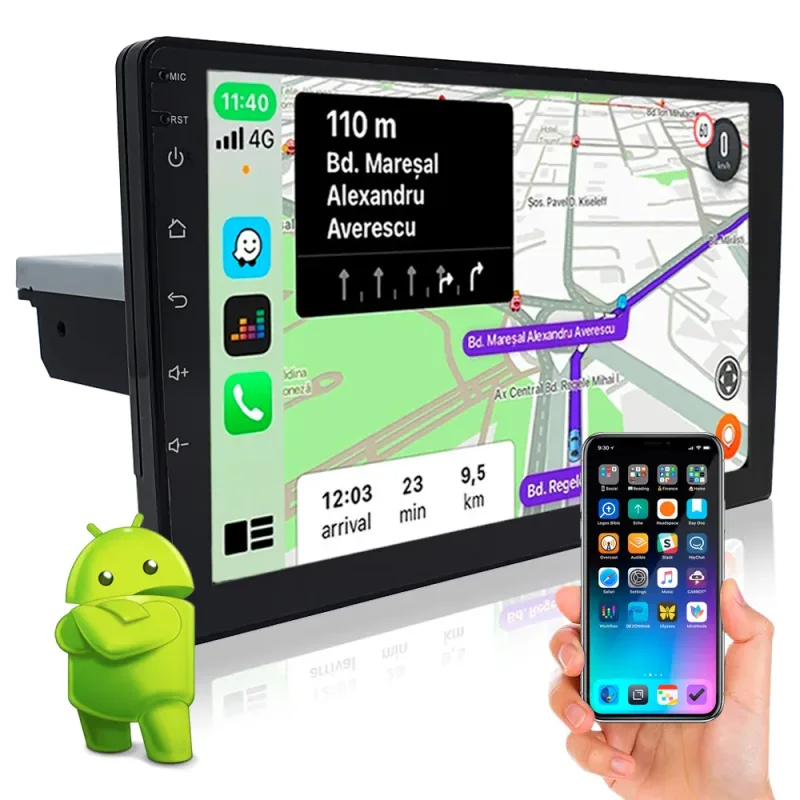 Central Multimídia 9 Polegadas 1 Din Sistema Android GPS USB Bluetooth Carplay Android Auto