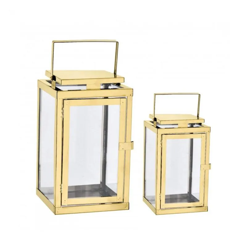 Conjunto Lanterna Decorativa 2 Peças 38cm Mart Collection Dourado
