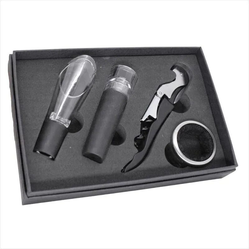 Acessorios Para Vinho, Kit Com Estojo, 4 Peças - Preto
