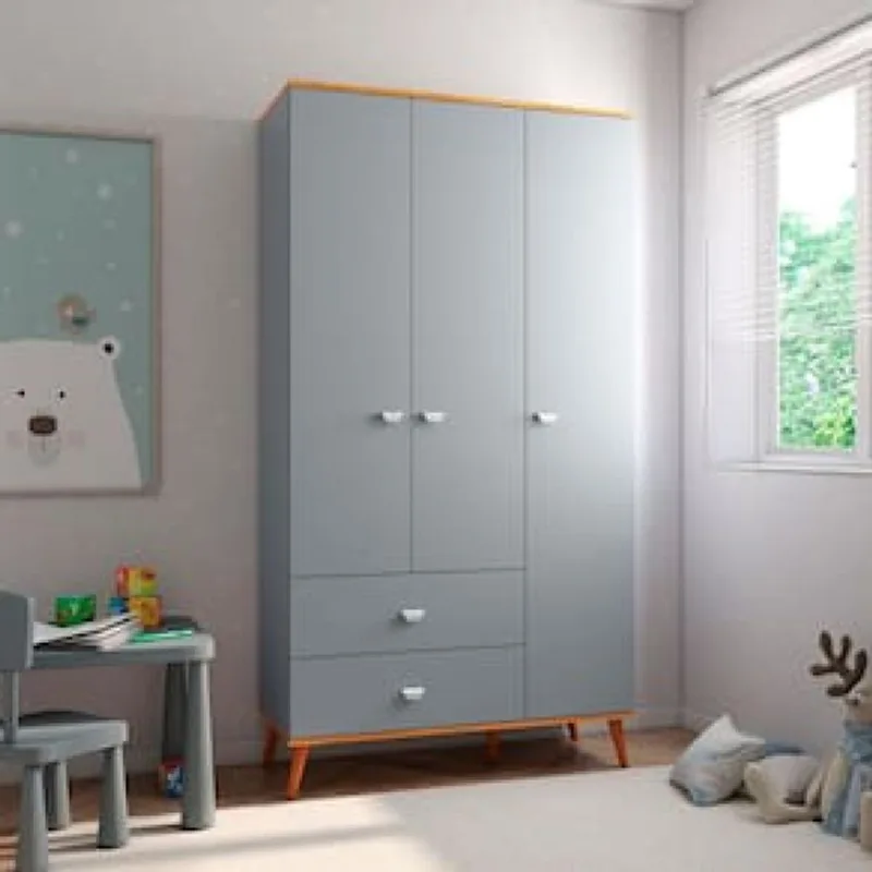 Guarda-Roupa Infantil Bartira Ternura com 3 Portas, 2 Gavetas - 106,8 cm de Largura Azul Bebê - Bartira