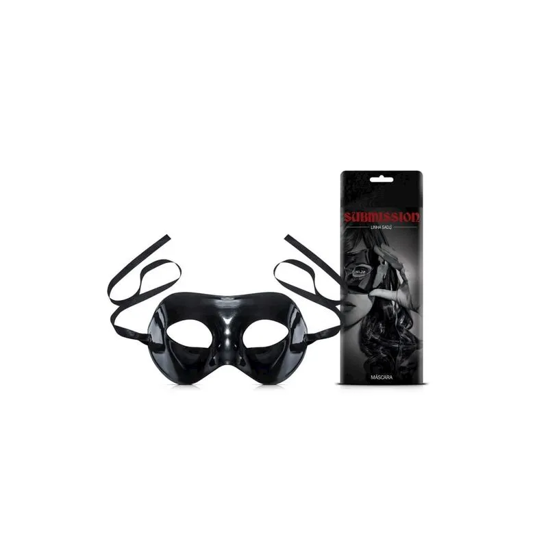 Máscara de Acrílico em Vinil Preta com Amarras Ajustáveis Submission Linha Sado Sexy Fantasy