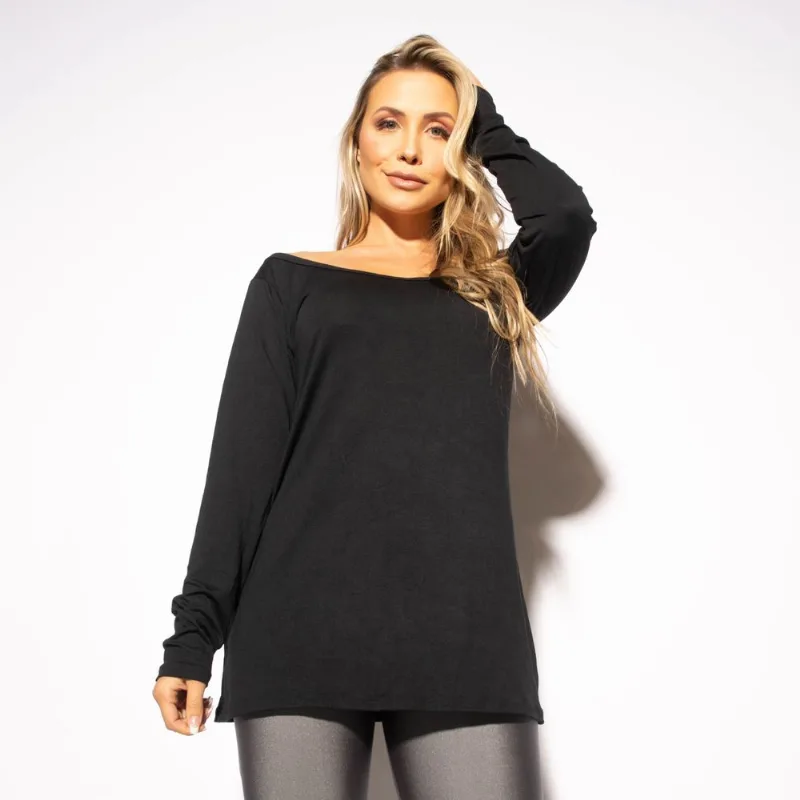 Blusa Fitness Preta Manga longa BL451 Preto P