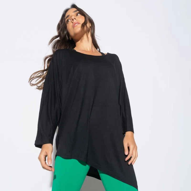 Blusa Fitness Preta Lisa de Manga Longa CT816 Preto G