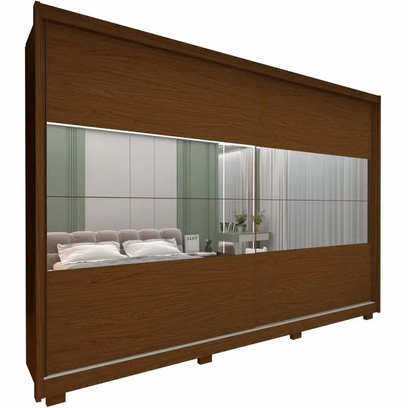 Guarda Roupa Casal Gelius Apolo 100% mdf com 277,8 cm de Largura 2 Portas de correr com espelho e 7 gavetas Castanho off White