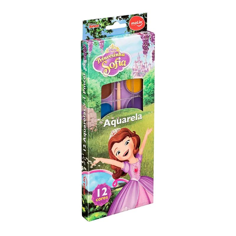 Aquarela Escolar Molin Princesa Sofia 12 Cores com 1 Pincel