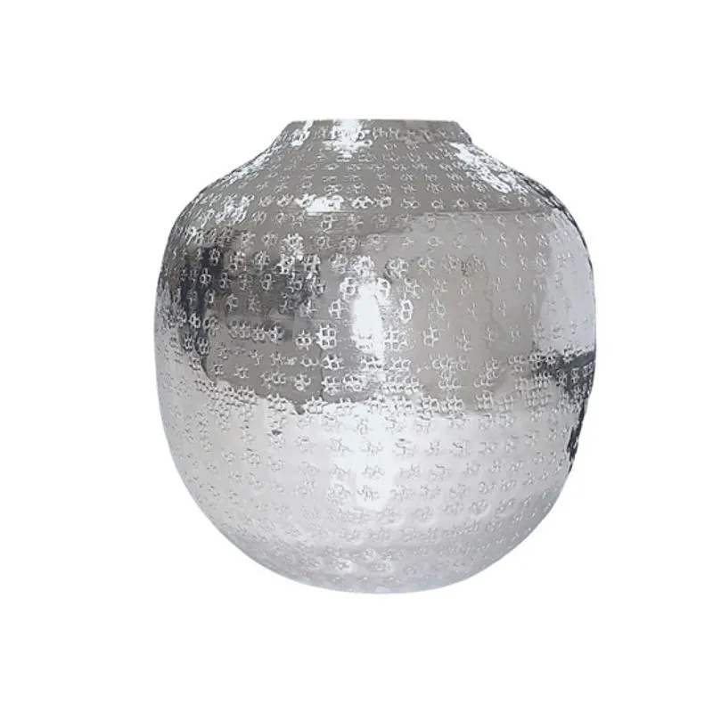 Vaso Bojo em Alumino Prata Indiano 20cm martelado
