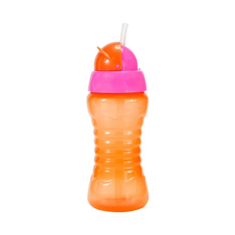 Garrafa Pbb Plástica com Canudo 330ml Laranja