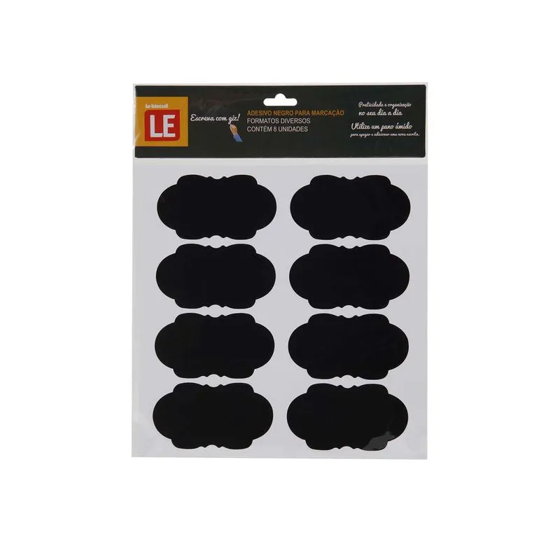 Etiqueta Adesiva de Papel Lousa Decorativa com 6 Unidades Preta Modelos Diversos - Item Sortido