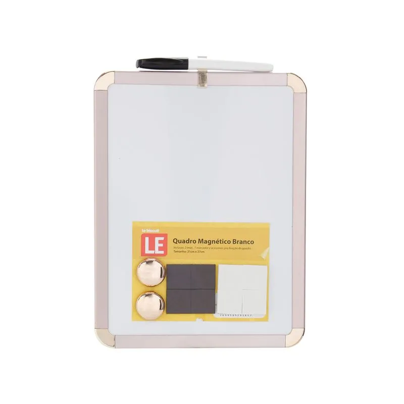 Quadro Magnético Branco Le com 2 Ímãs e Marcador Moldura Rosé 21x27cm