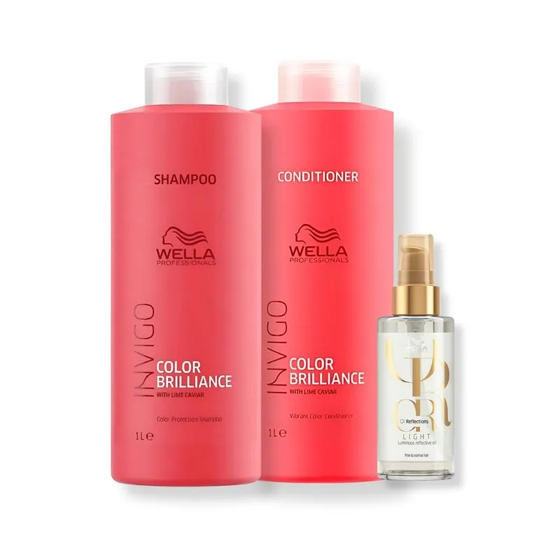 Kit Wella Invigo Color Brilliance - Shampoo 1L e Condicionador 1L + Oil Light 100ml Oil Reflections