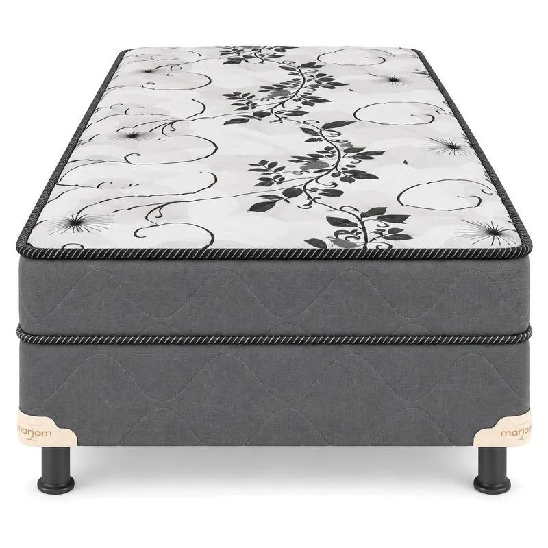 Cama Box Solteiro 88x188x44cm Marjom Iara Espuma D28 Cinza